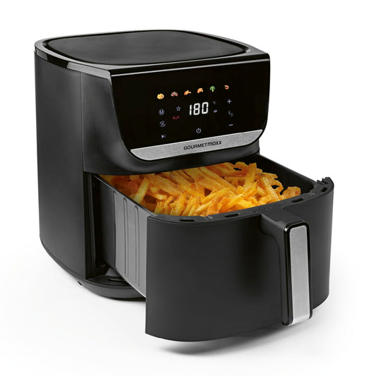 GOURMETmaxx Digitale Heißluftfritteuse 12 L, XXL-Edelstahl-Ofen | Airfryer + Timer, Touchdisplay, Drehspieß | fettarm, energiesparend frittieren | 10 Programme inkl. Pizza | 1800 W