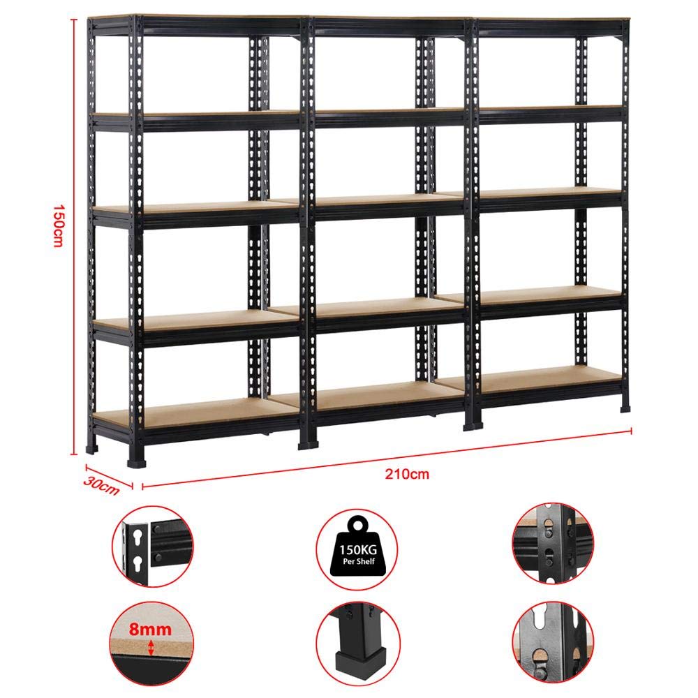 Yaheetech Storage Shelf Heavy-Duty Shelving 150 x 70 x 30 cm 5 MDF Shelves Workshop Shelving Unit 750 kg