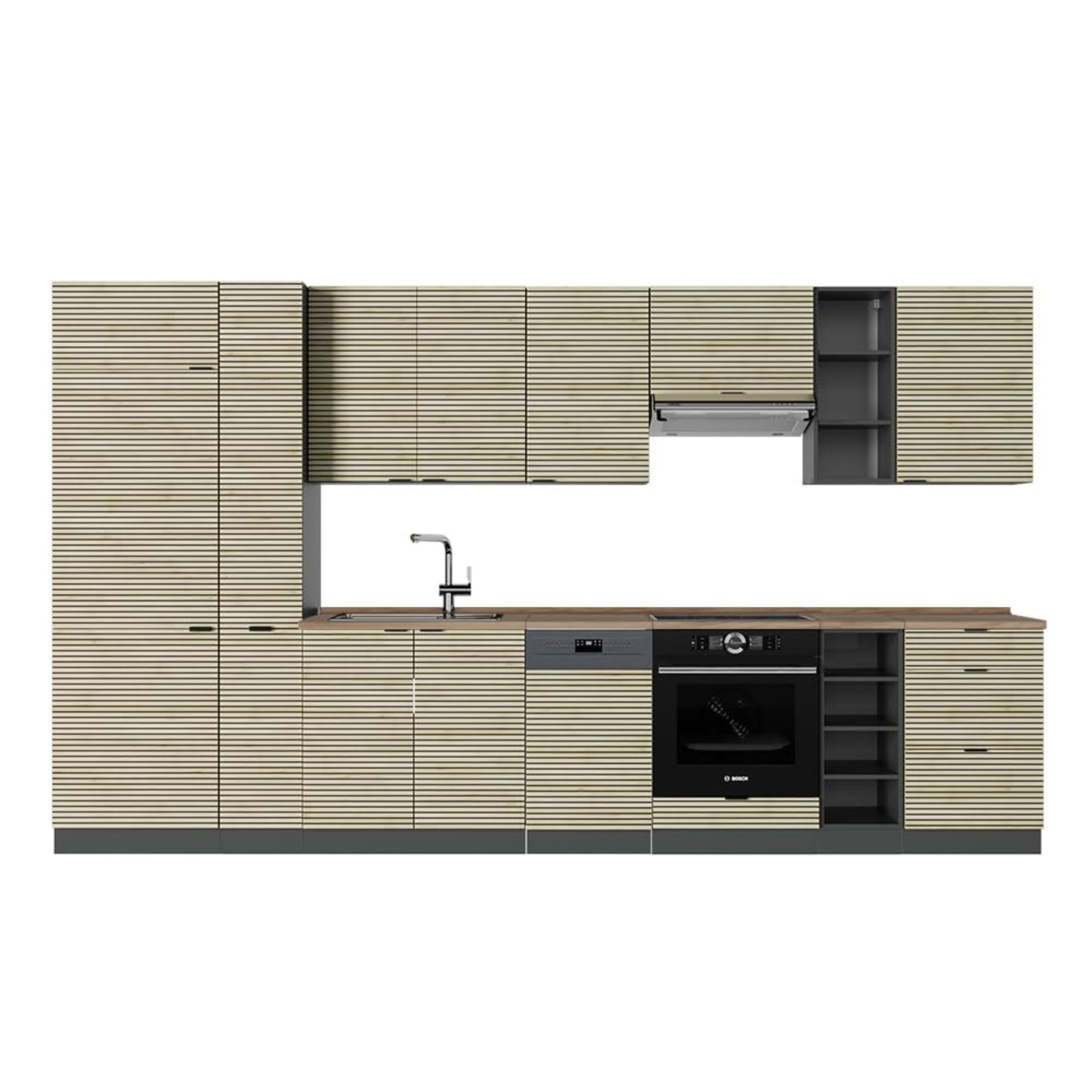 Vicco Kitchen Unit Fame-Line Goldkraft Oak / Anthracite 355 cm without Worktop