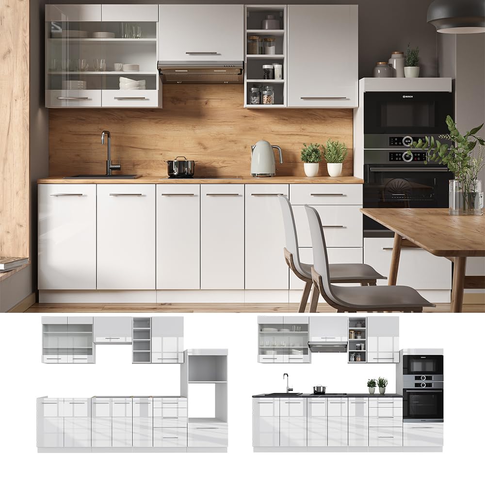 Vicco Fame-Line Kitchen Unit 280 cm without Worktop 280 cm High-Gloss Anthracite / White