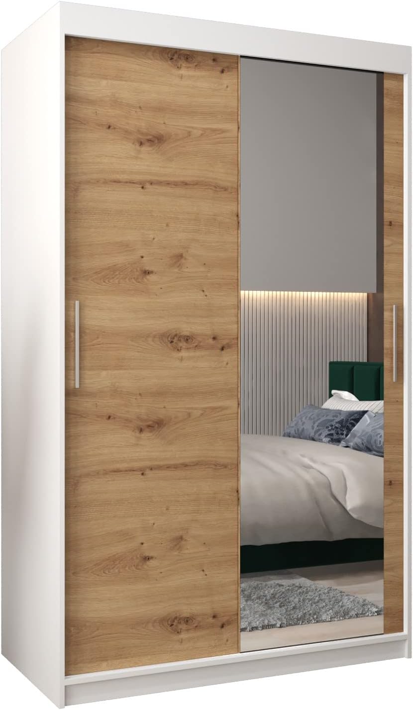 MEBLE KRYSPOL Kleiderschrank mit Spiegel Tokyo 2 - Garderobenschrank - Schrank Schlafzimmer - Mehrzweckschrank DREI Schiebetüren - Regalen - Flur Möbel - Kleiderstange Schrank - Allzweckschrank