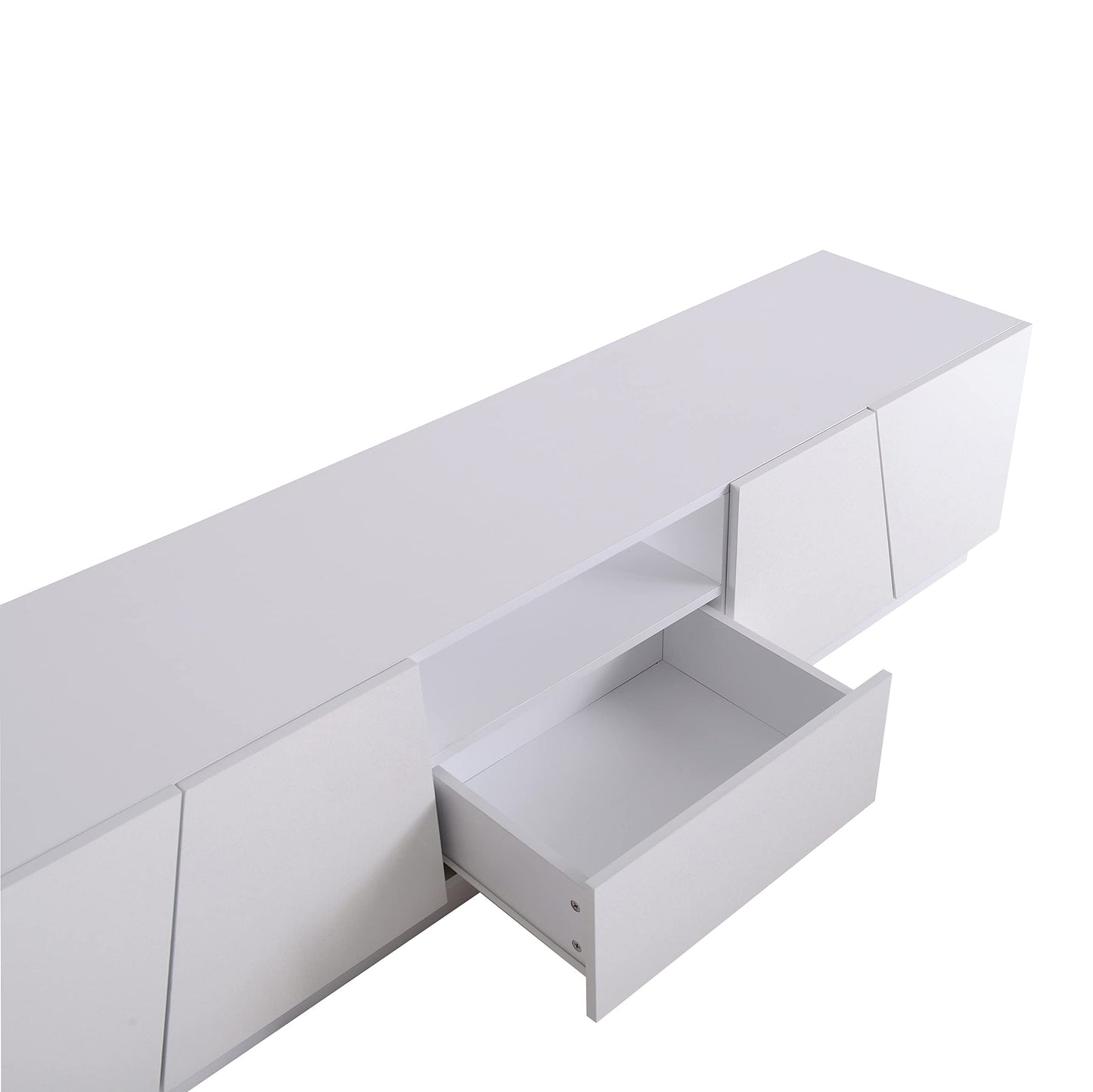 170 cm TV Cabinet with Textured Doors, TV Board with 4 Drawers, TV Cabinet with Oven Compartments, TV Cabinet for Living Room, TV Lowboard, Golden Handles and Feet, White