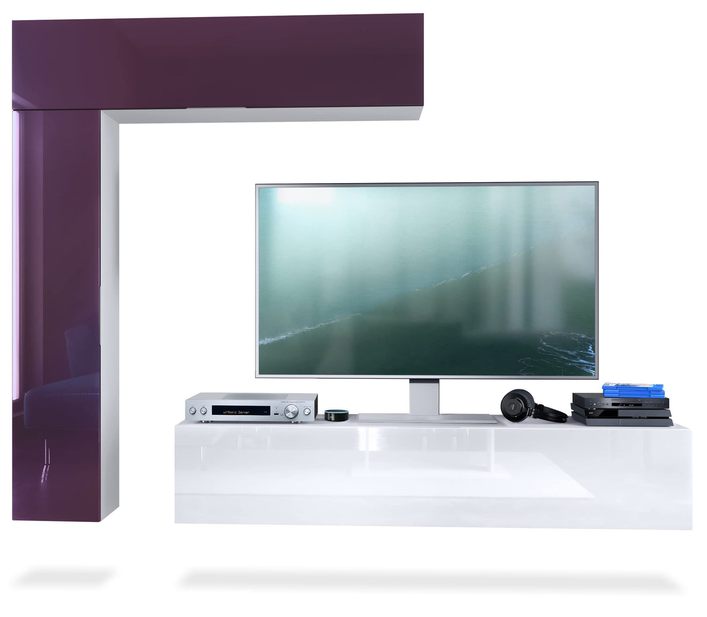 Vladon Taurito Wall Unit, Made in Germany, Matte White / Black High Gloss - Modern Wall Unit for Your Living Room (320 x 182 x 39 cm)