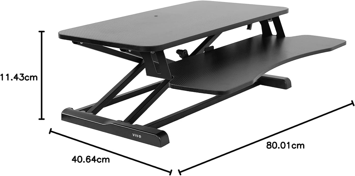 VIVO 32” Stehpult-Konverter mit höhenverstellbarem Aufsatz, Steh-Sitz-Arbeitsplatz für zwei Monitore und Laptop, mit breiter Tastaturablage, Schwarz, DESK-V000K
