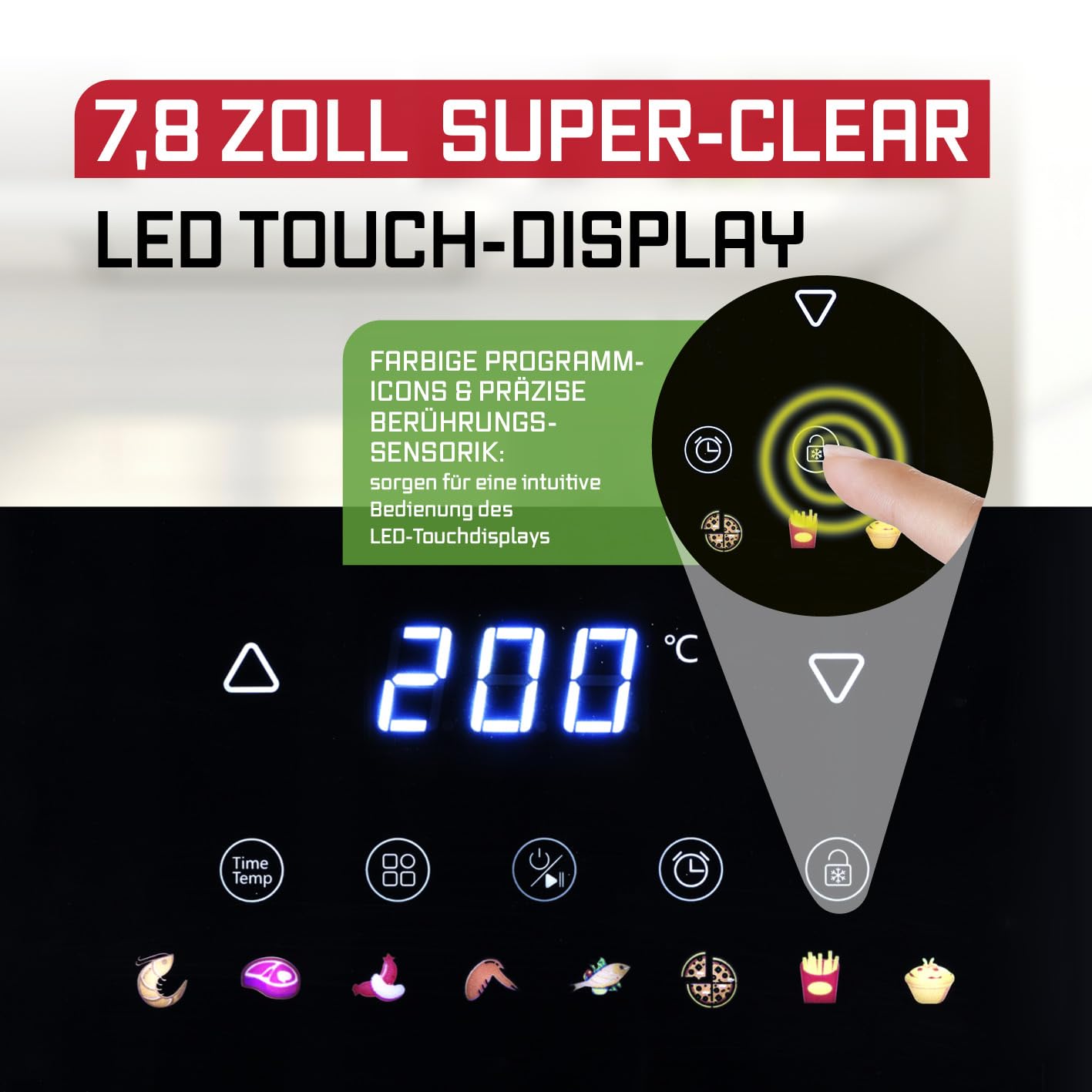 GOURMETmaxx Digitale Heißluftfritteuse 12 L, XXL-Edelstahl-Ofen | Airfryer + Timer, Touchdisplay, Drehspieß | fettarm, energiesparend frittieren | 10 Programme inkl. Pizza | 1800 W