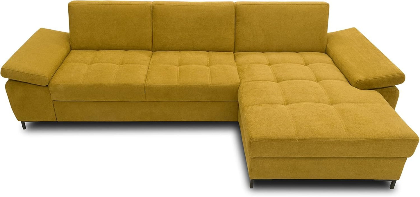 DOMO. collection Curacao Corner Sofa, Sofa Bed with Spring Core and Armrest Function in L-Shape, Couch with Sleep Function, Sofa, Upholstered Corner 297 x 160 x 84 cm (W x D x H), Cream
