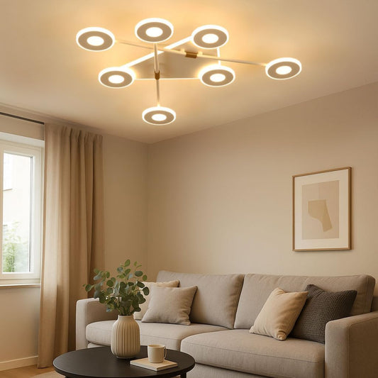 LED Ceiling Light Modern 50 W - Dimmable with Remote Control, 5000 lm, Colour Temperature 3000-6500 K, Night Light, Timer & Memory Function, Ceiling Lamp with 7 Light Heads for Living Room