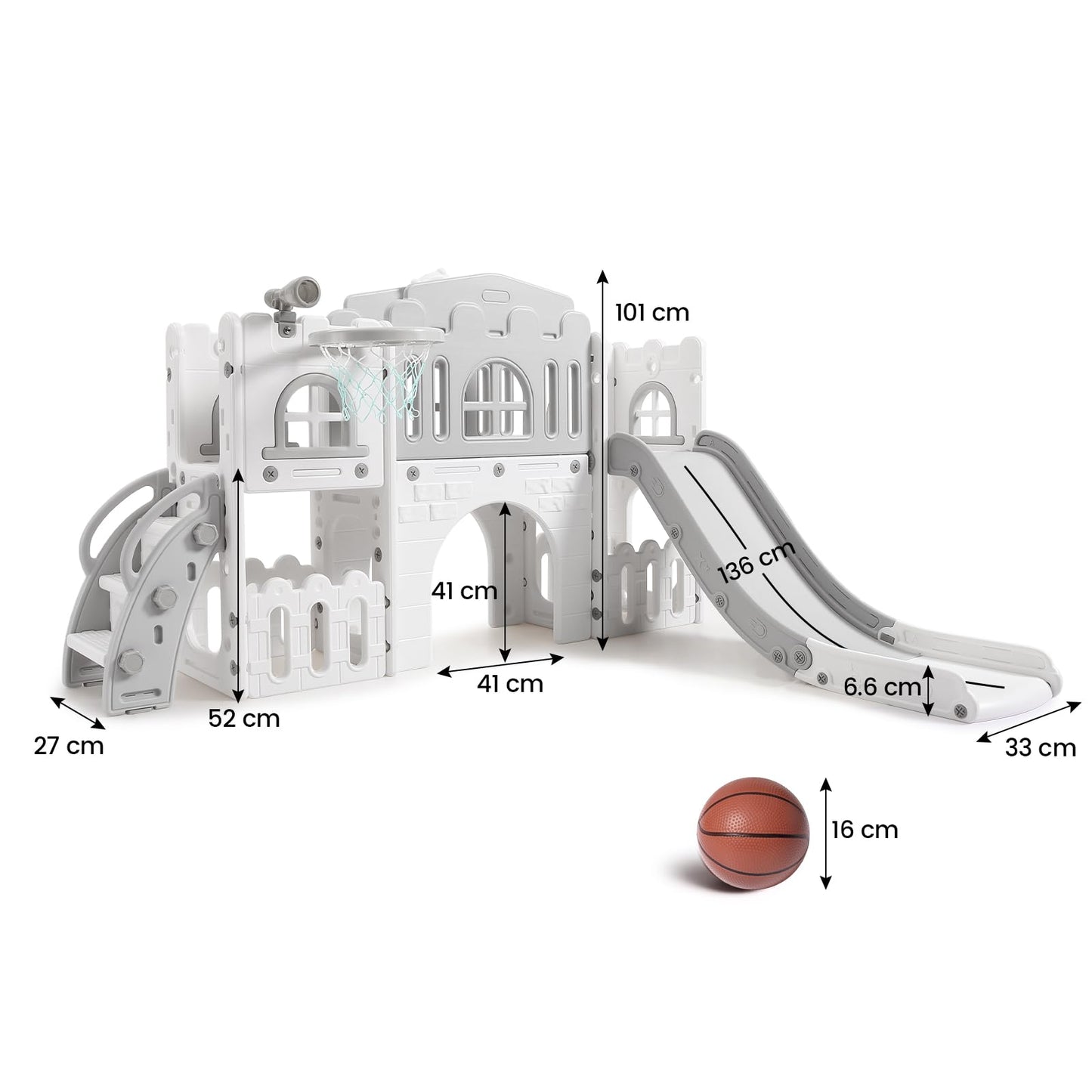 Kinder Rutsche 8 in1 Mit Klettern, Teleskop, Basketballkorb,Tunnel, Bohrspiel und Stauraum, Kleinkinderklettergerüst für Kleinkinder 1–3 Jahren