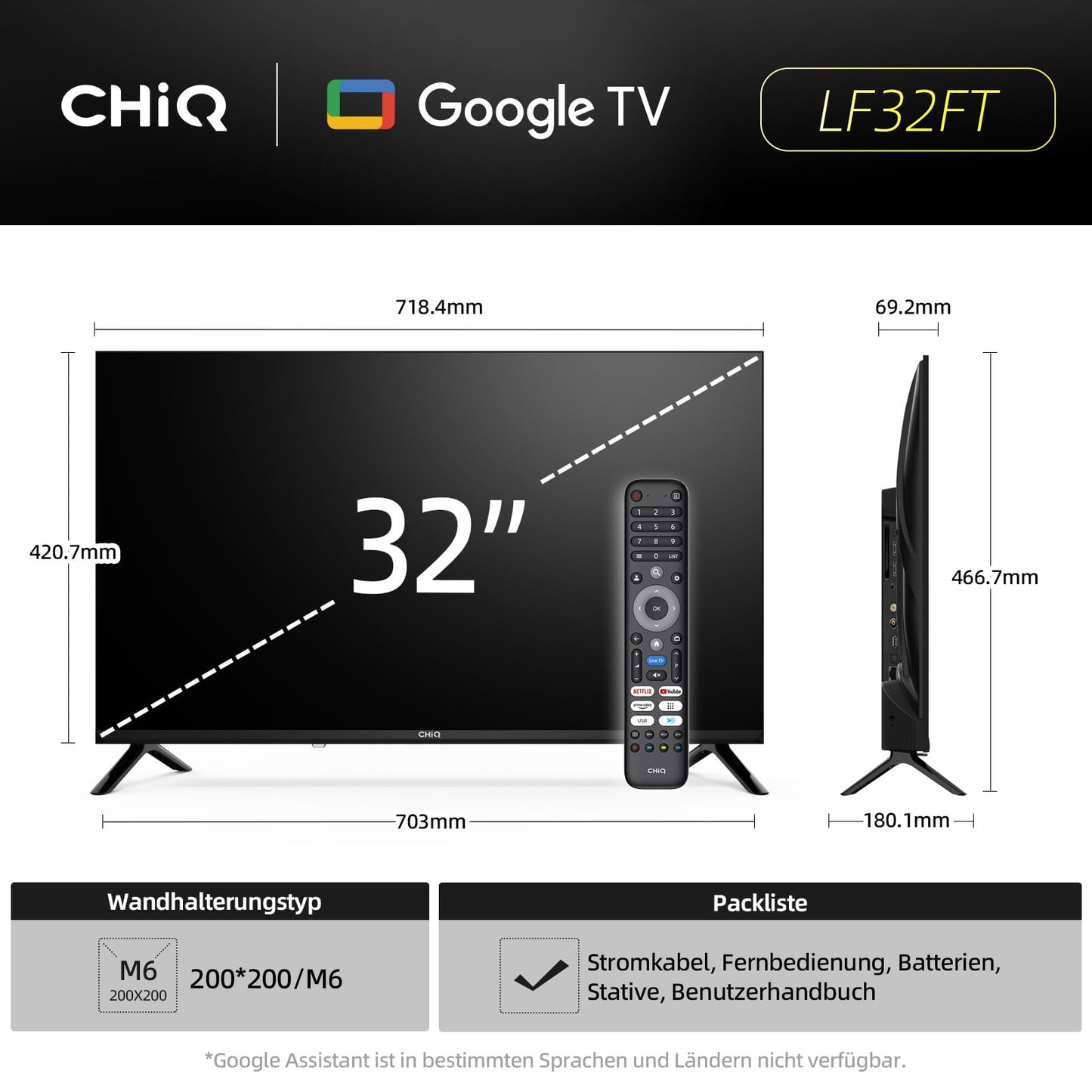 CHIQ L40FT 40 Zoll, Full HD, (100 cm) Smart Fernseher, HDR10, Dolby Audio & DBX-tv, Triple Tuner DVB-C/T2/S2, Integrierter Chromecast, Metall Randlos Design