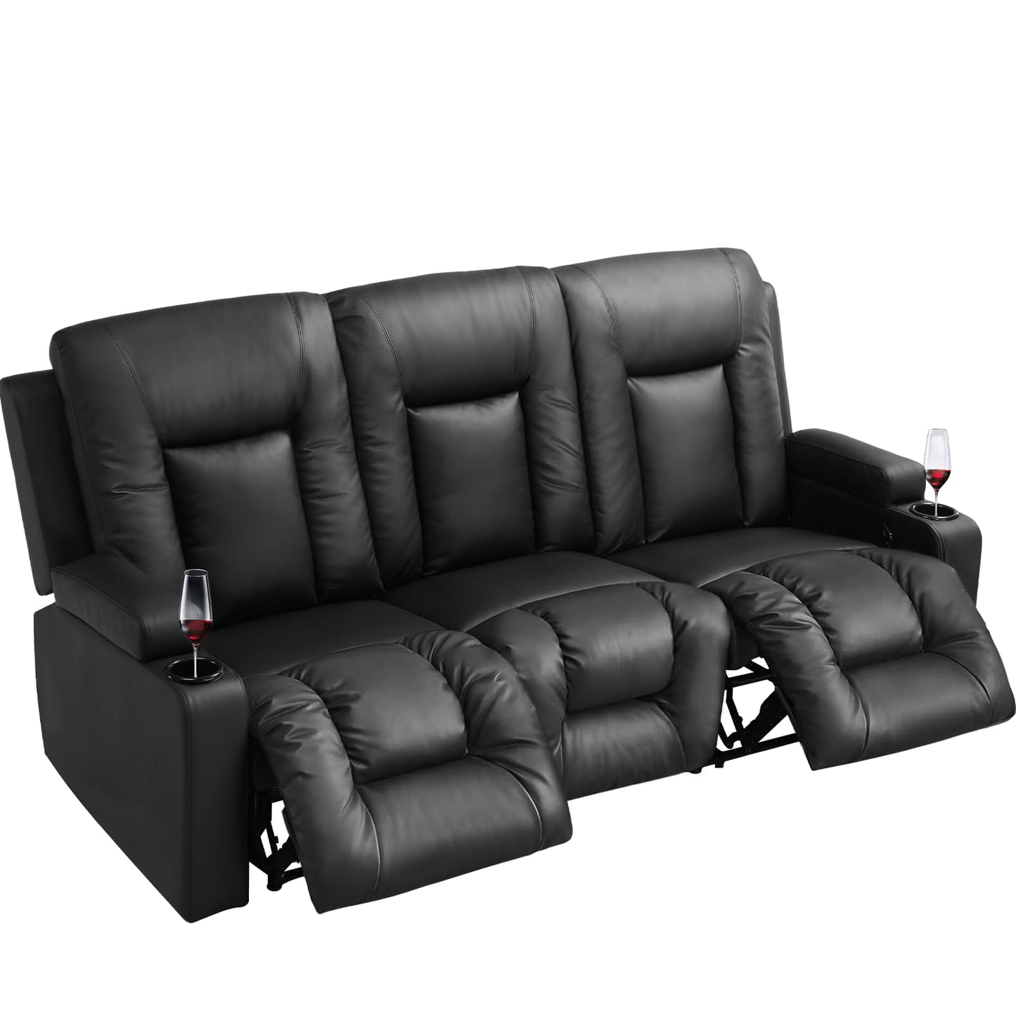 COMHOMA Relaxsessel-Set, Sofa, Sofa-Set aus Kunstleder, Fernsehsessel Ruhesessel Liegesessel mit Liege-Funktion Polstersessel Schlafsessel für Wohnzimmer Schlafzimmer Heimkino,Schwarz, 3+2+1