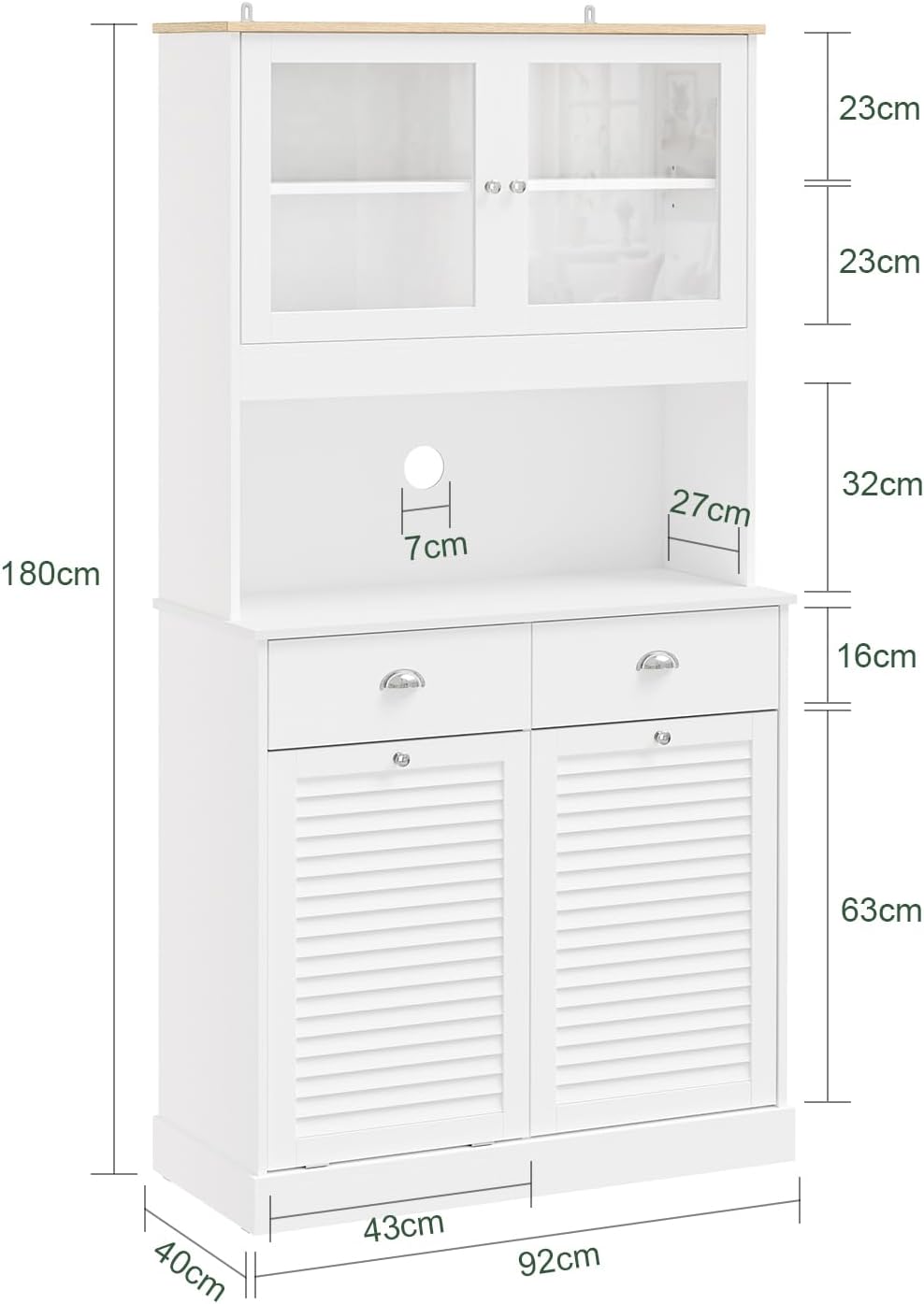 SoBuy FSB101-W Tall Cabinet with Glass Doors and Tilting Compartment, Kitchen Cabinet with Microwave Compartment, Sideboard Chest of Drawers with Doors and Drawers for Kitchen, Living Room & Storage