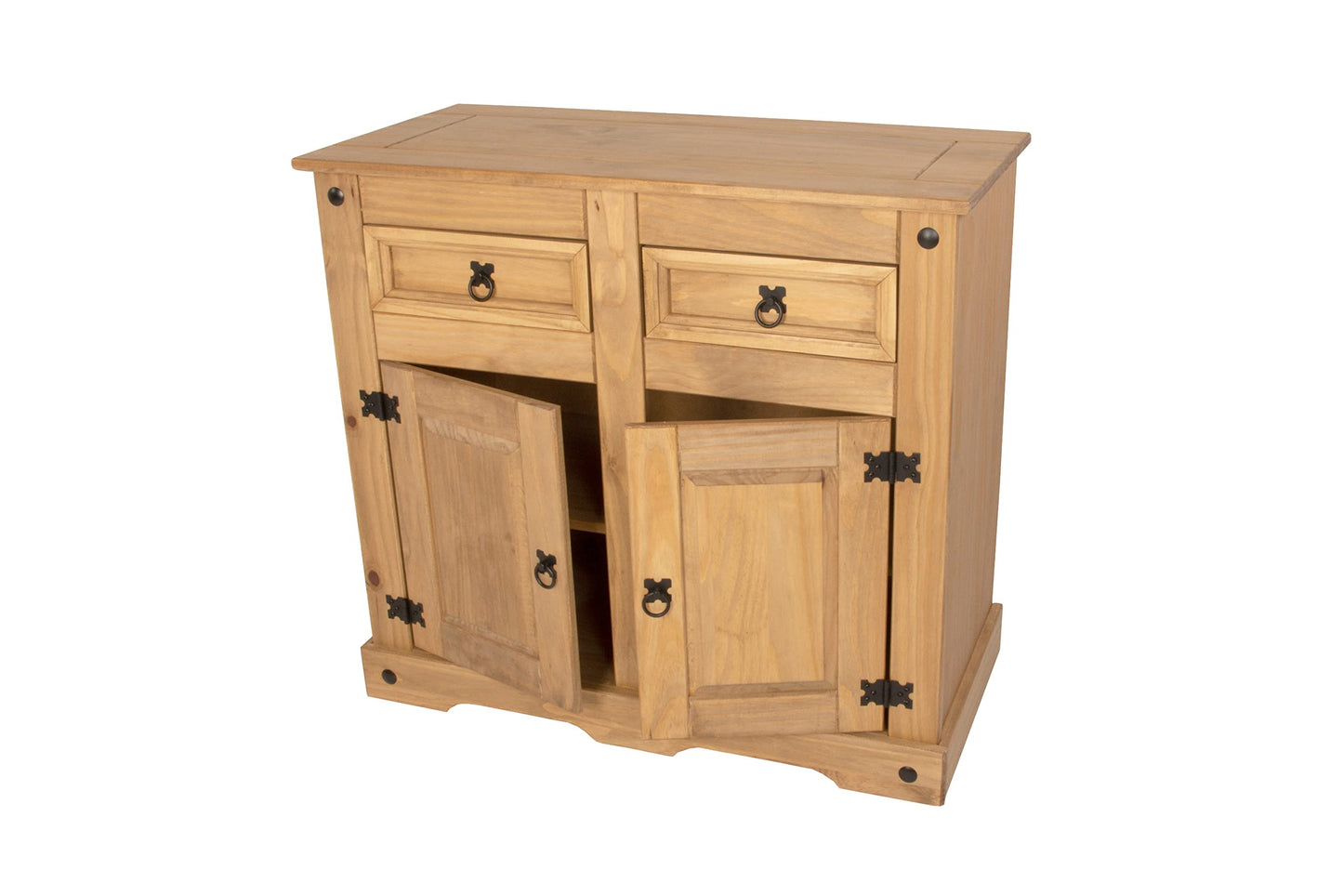 SAM Cancun Coffee Table Solid Pine Wood Side Table with Drawer White Varnished Honey Top Plate Black Metal Handle Mexico Furniture