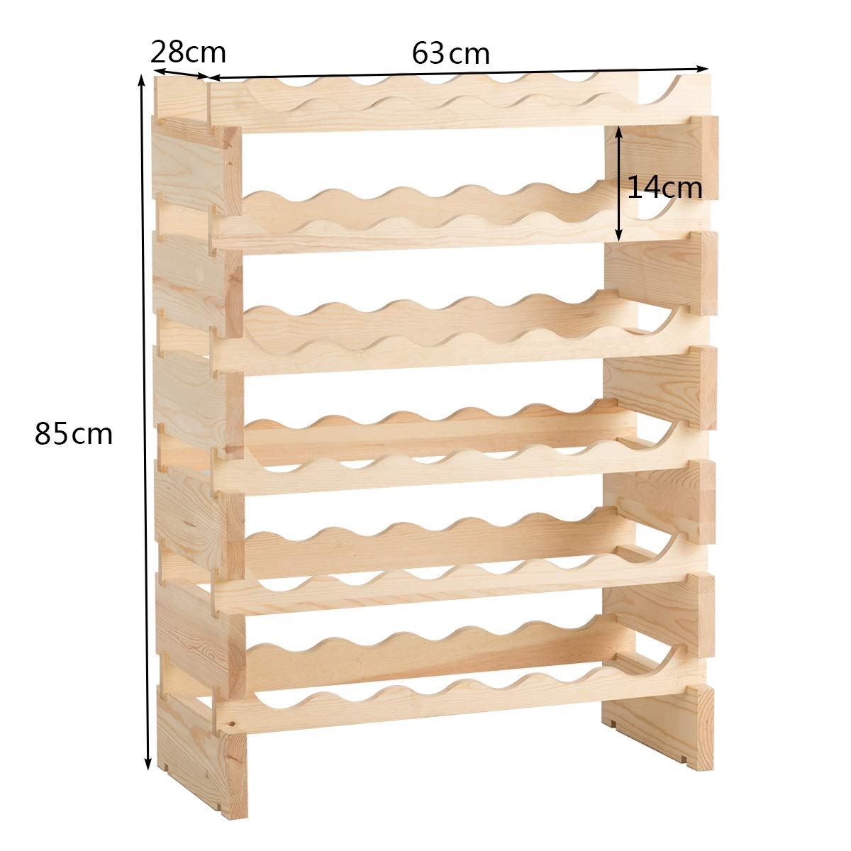 COSTWAY Wine Rack Wood Stackable Bottle Rack for 72 Bottles, Wine Rack with 6 Levels, Wooden Shelf, Bottle Stand for Kitchen, Dining Room, Bar, Basement, 119 x 29 x 72 cm