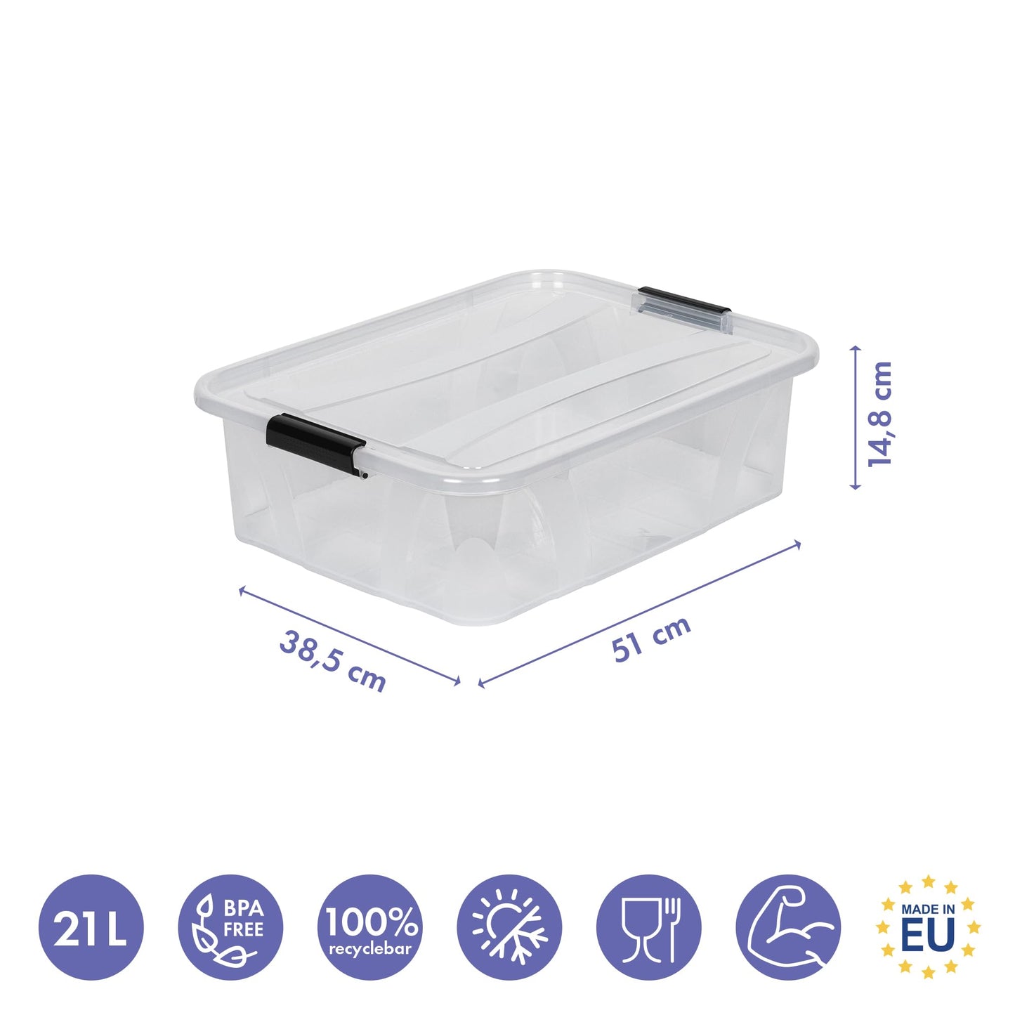 Kreher Master Storage Boxes with Lid in Transparent Design Various Sizes (Selectable) Made of Durable Plastic (80 Litres)