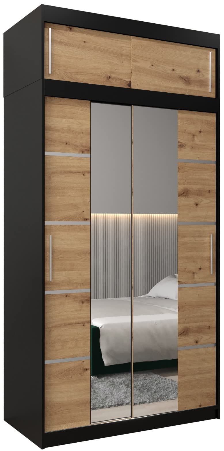 MEBLE KRYSPOL Verona 4 250 Bedroom Wardrobe Sliding Doors Cabinet with Mirror Wardrobe with Mirror Sliding Door Wardrobe Sliding Doors - 250 x 240 x 62 cm - Sonoma with Extension