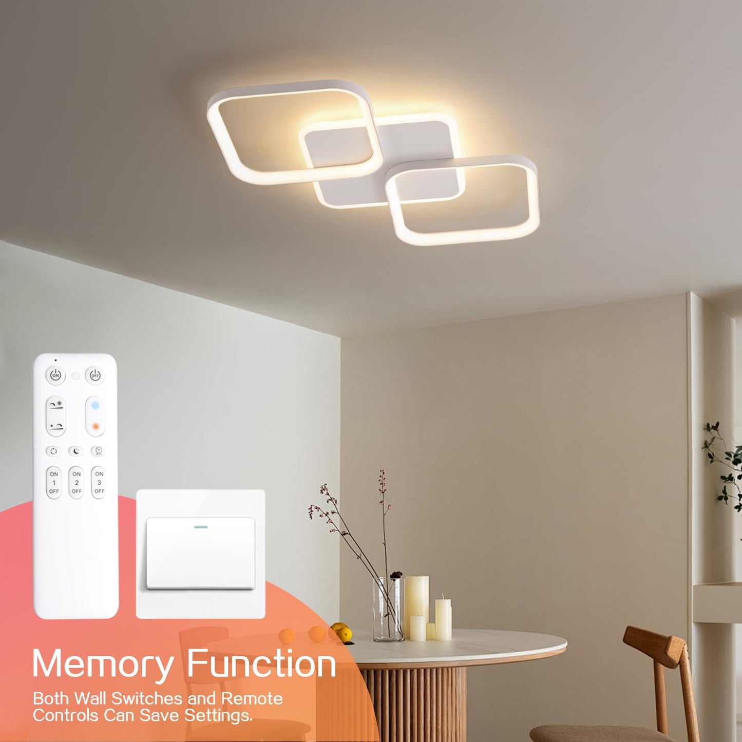 LED Ceiling Light Living Room 40 W 4500 LM with Remote Control Continuously Dimmable 2700-6500 K, Living Room Lamp with Memory Function Made of Metal for Bedroom Dining Room Hallway