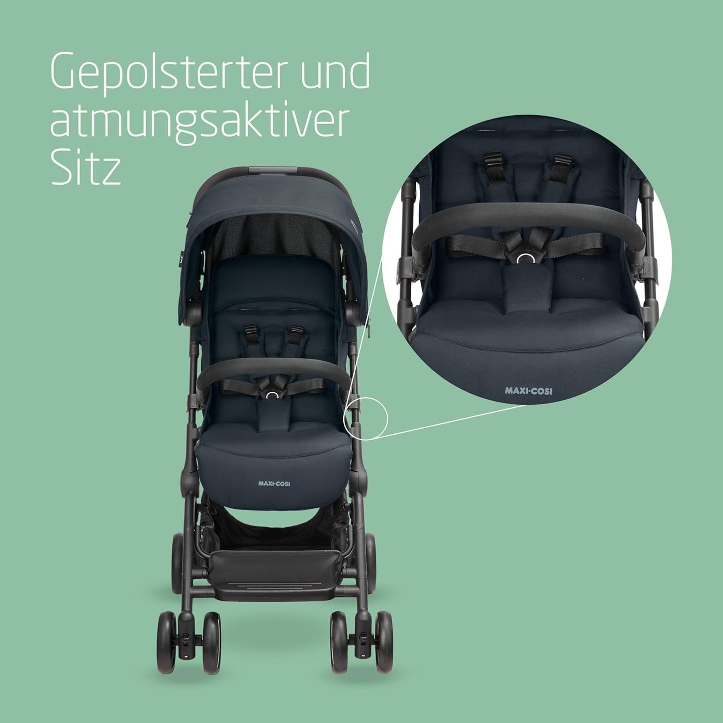 Maxi-Cosi Lara2 Baby Pram 0-4 Years 0-22kg Featherlight Compact Pushchair 3 Reclining Positions Flat Reclining Position Small Folding Shoulder Strap Essential Graphite