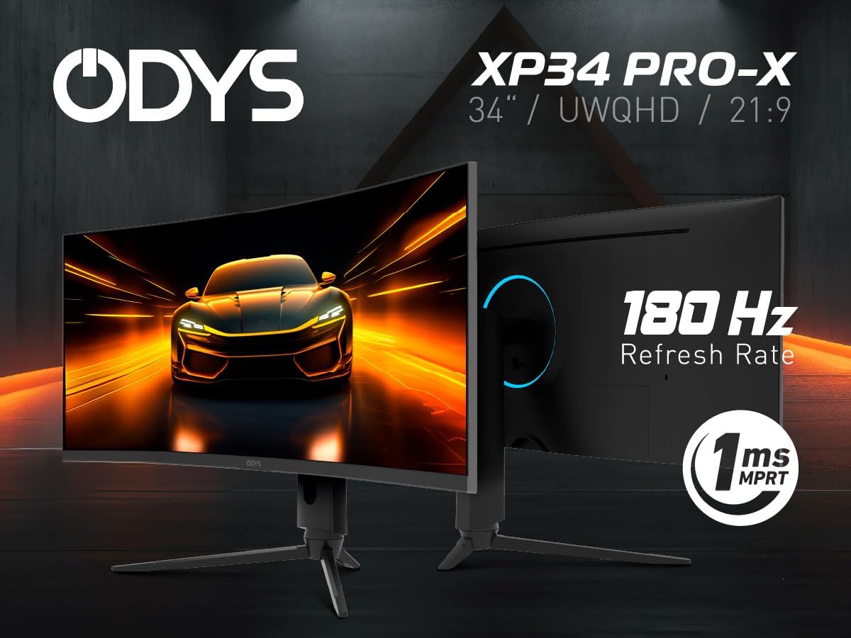 ODYS i27-Q-180-27 Inch Gaming Monitor (69 cm Screen, WQHD, 2,560 x 1,440 Pixels, 180 Hz, 1ms Response Time (MPRT), Fast IPS Panel, 120% sRGB, FreeSync, 2x HDMI, 2x Display Port)