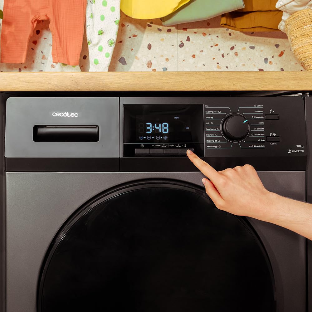 Cecotec Waschmaschine 7 kg Frontlader Bolero Dresscode 7410 Inverter A. 1850W, 1200 U/min einstellbar, 16 Programme, Inverter Plus Motor, Niedriger Verbrauch, Dampf, Kleidung sterilisieren