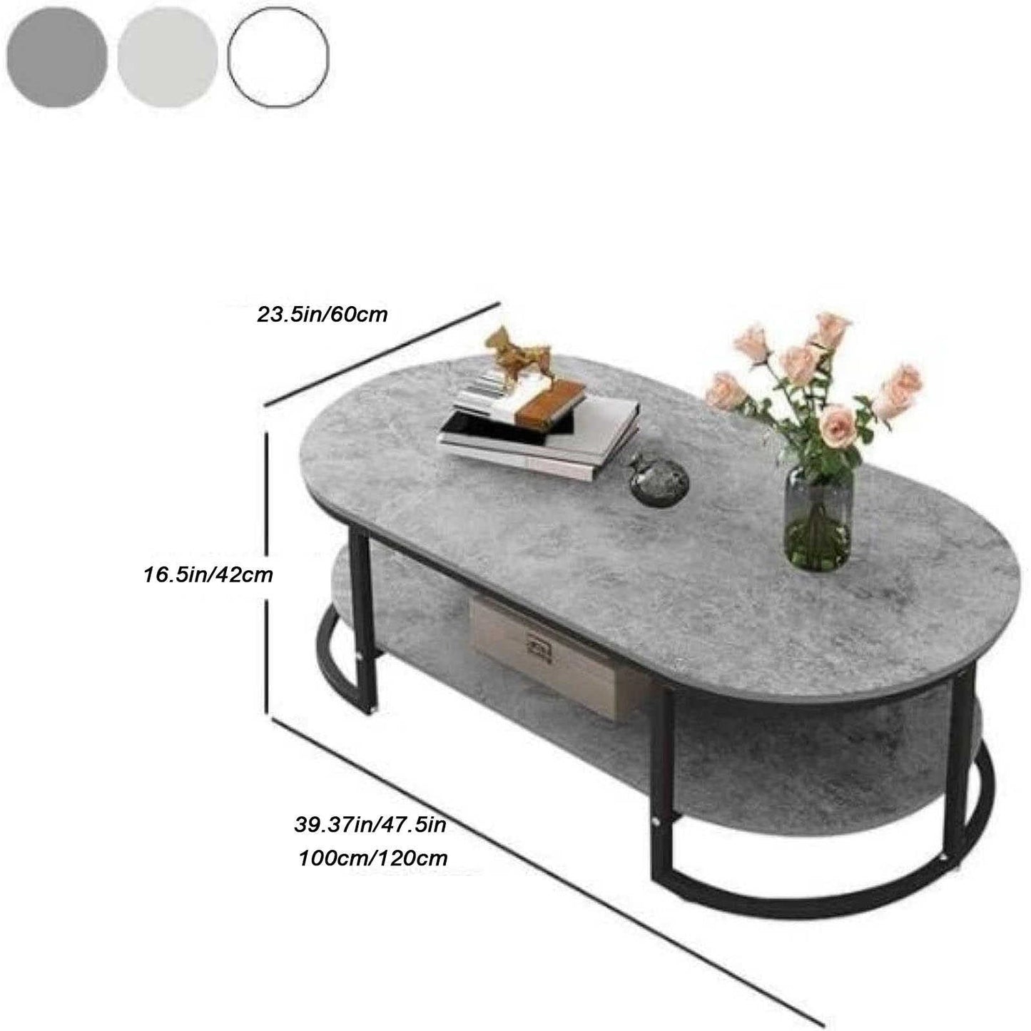 100-120 cm Oval Coffee Table Made of Nordic Marble, Creative Metal Side Table, Fashion Wrought Iron Living Room Table, Home Living Room Furniture, Coffee Table