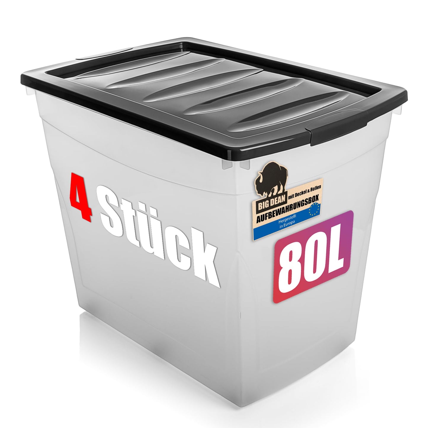 BigDean 3 x 60 L Storage Box with Lid Large Budget Line Plastic Box with Lid