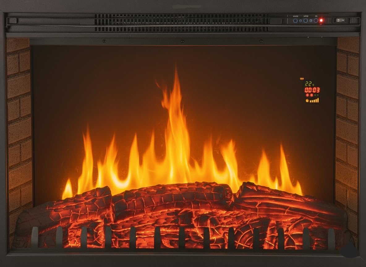CHEMIN'ARTE Electric Fireplace XL - Electric 2-in-1 Standing or Built-in Fireplace Flame Effect LED Electric Heater 2000 W Fireplace with Remote Control, Start Control, Thermostat Black - 76 x 23 x 54