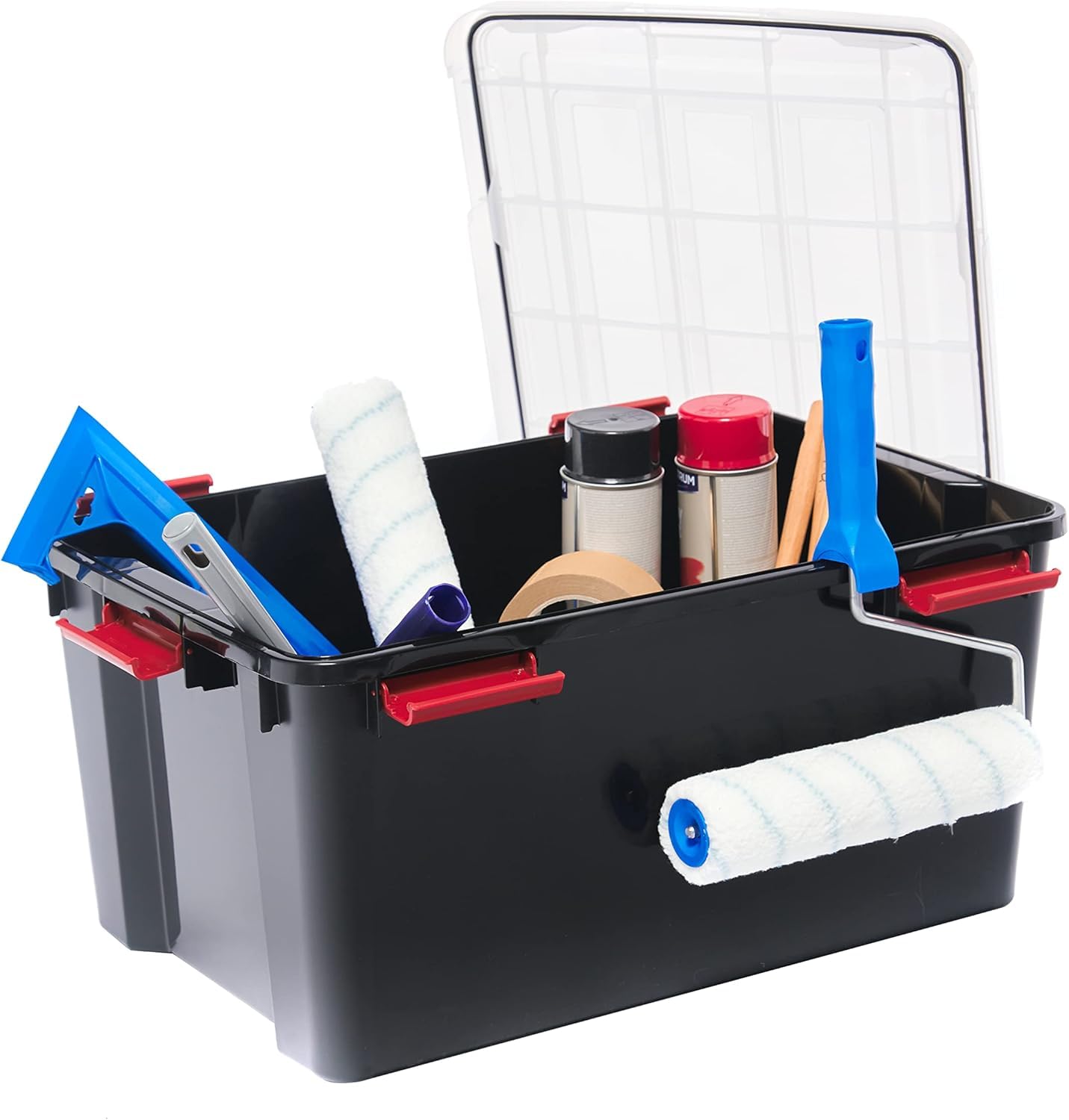 Iris Ohyama Airtight Plastic Storage Boxes with Lids, 20L, Set of 3, Black, Hermetic Waterproof Closure, Heavy Duty Snap Latches, Stackable, Dustproof, BPA-Free, DDAT-SD