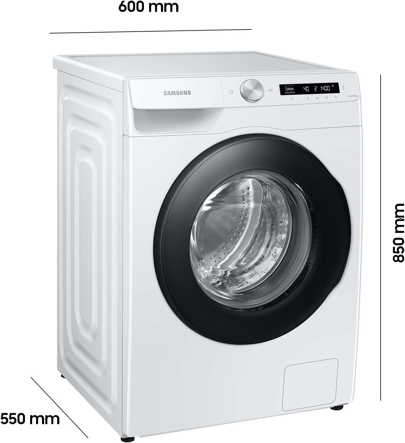 Samsung WW90T504AAWCS2 Washing Machine, 9 kg, 1400 rpm, Extra Energy Saving, Energy Saving, Energy Efficiency Class A (-10%), AI Ecobubble, AI Control, SmartThings App and AI Energy Mode, Hygiene