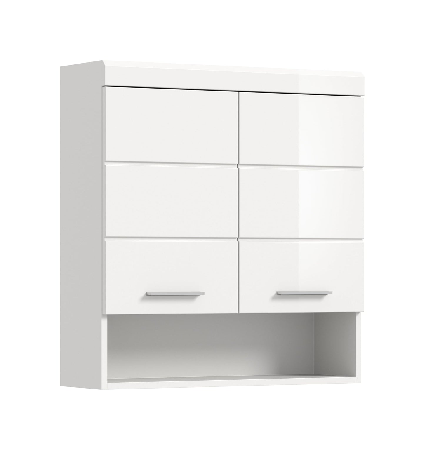 Badezimmer Scout X06B2723 Wall-Mounted Cupboard Wide Cabinet in Front White High Gloss Body Smoke Silver Nb. Approx. 74 x 79 x 24 cm