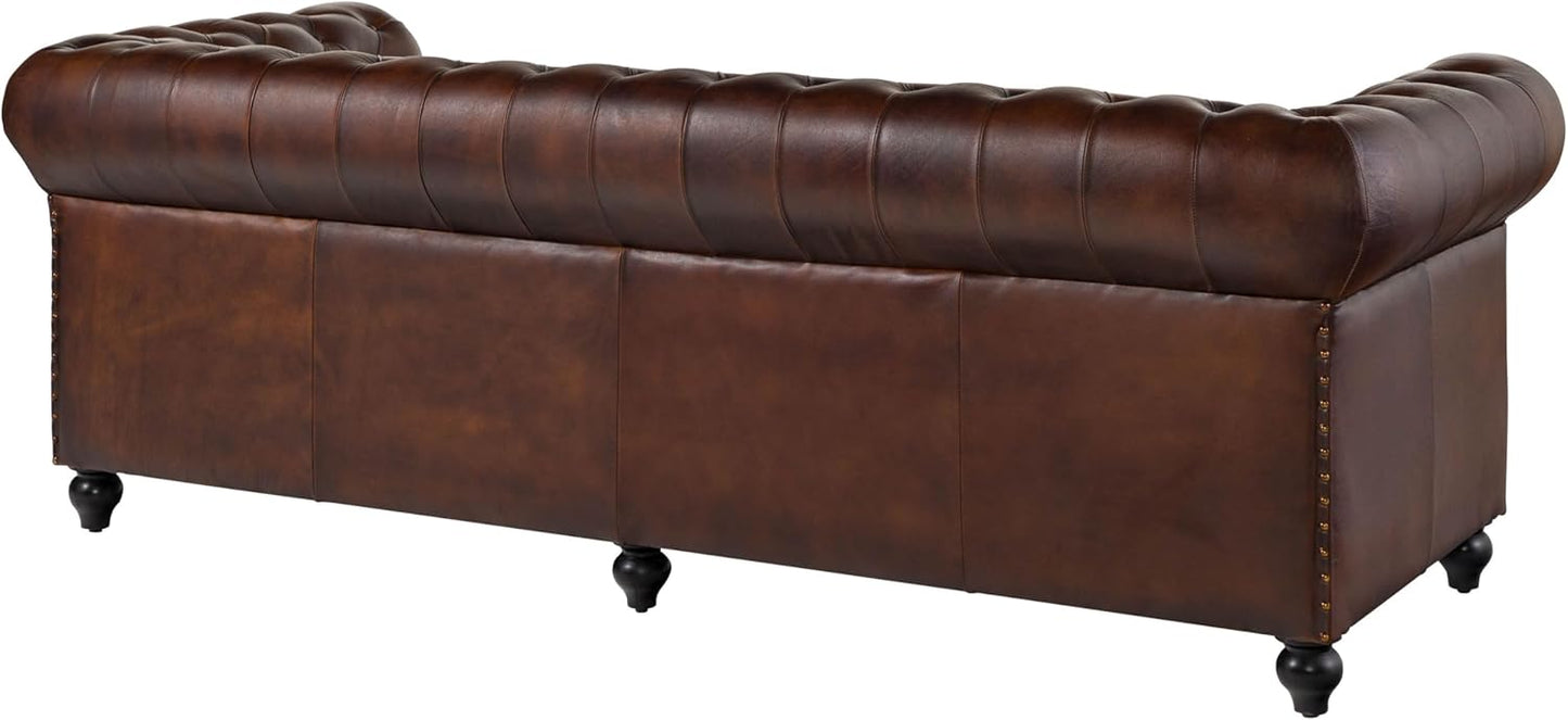 MASSIVMOEBEL24.DE Chesterfield #103 3-Seater Sofa Real Leather 218 x 82 x 76 cm Brown