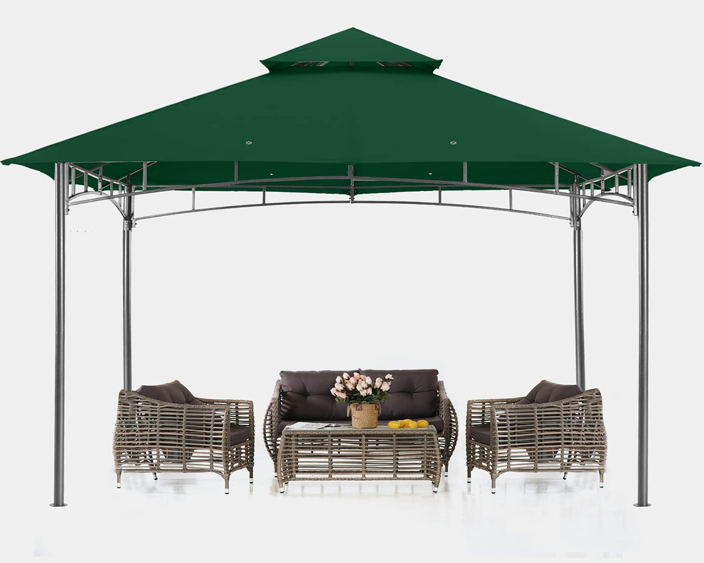 ABCCANOPY Pavillon 2.5x2.5m Wasserdicht Stabil Winterfest Gartenpavillon，Doppeldachweichdach Hinterhof-Partyzelt mit Netz für Schatten und Regen,Grau