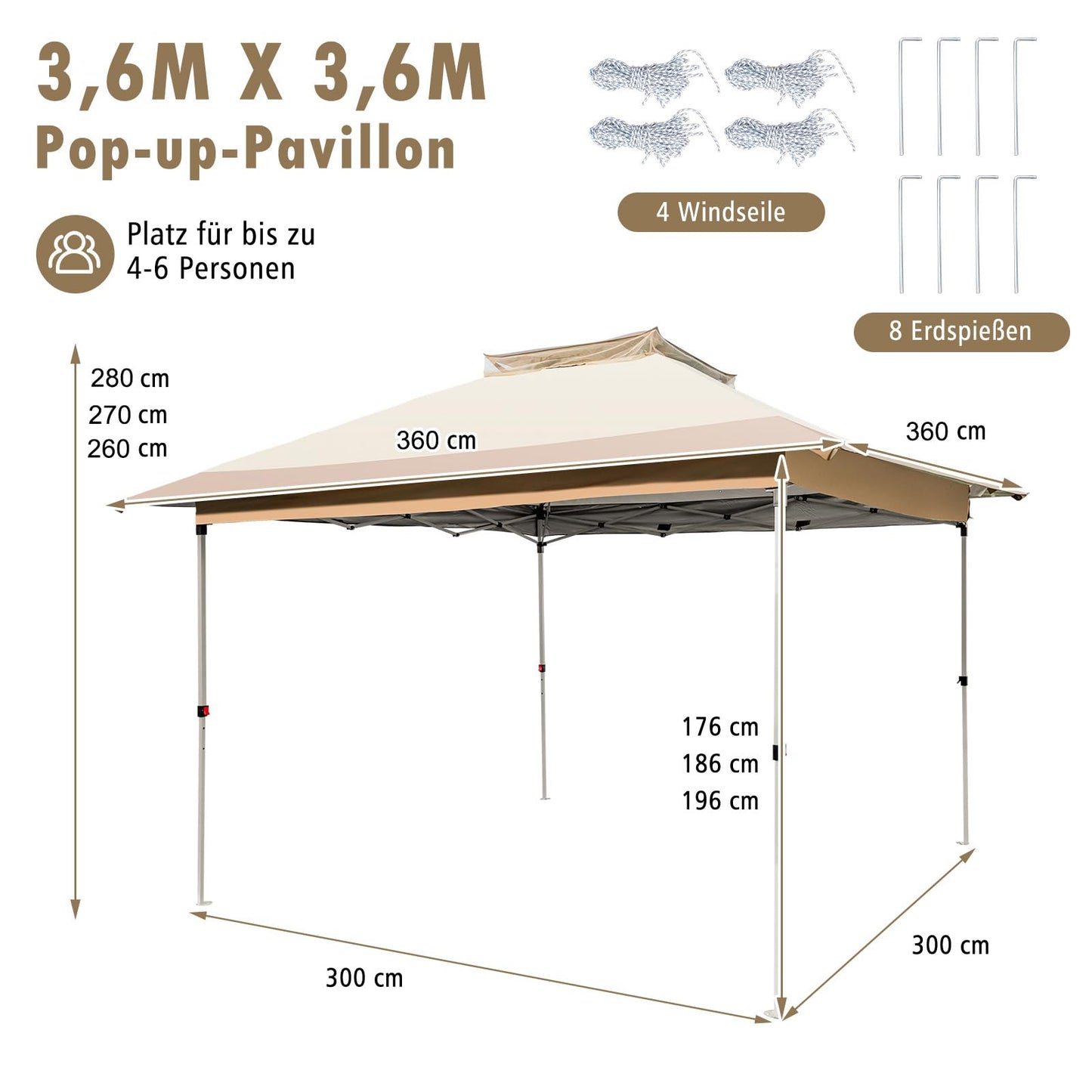 COSTWAY Folding Gazebo 4 x 4 m, Pop Up Gazebo with Wheels and Carry Bag, Waterproof, UV Protection 50+, Party Tent, Garden Gazebo for Garden, Party, Wedding and Festival