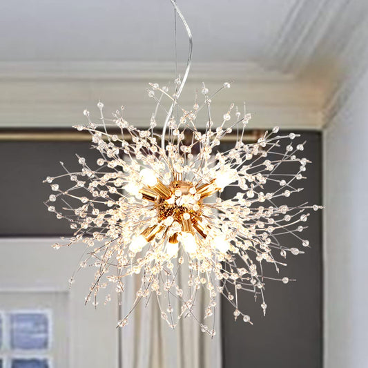 LynPon Moderne Gold Kronleuchter 8 Leuchte Feuerwerk Sputnik Deckenleuchte Kristall Löwenzahn Pendelleuchte für Schlafzimmer, Wohnzimmer, Esszimmer, Küche, Flur