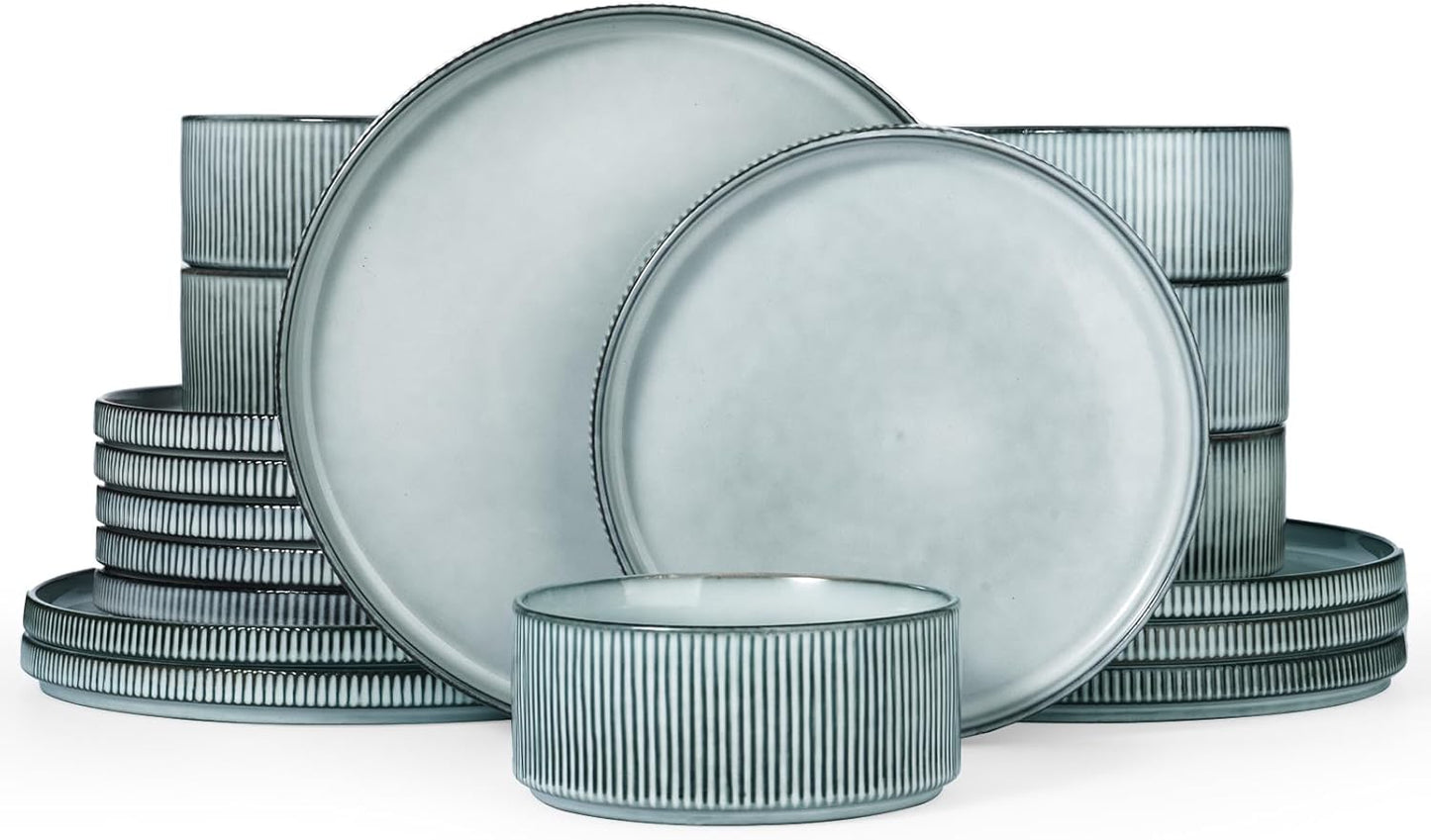 Star 18-Piece Plate Set, Crockery Set for 6 People, Stoneware Crockery Set, Anti-Scratch Dinner Service, Microwave & Dishwasher Safe, Cappuccino White