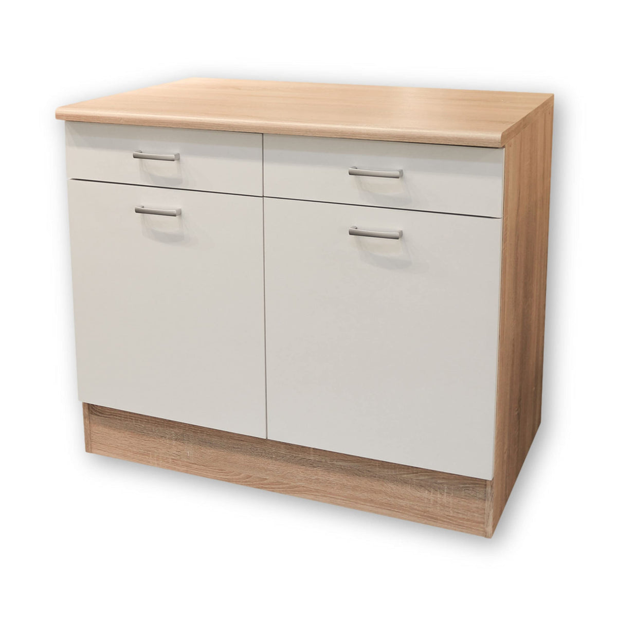 ANDY Modern Base Unit for Kitchen, 2 Doors in Sonoma Oak Finish, Matte White, Spacious Kitchen Unit, Plenty of Storage Space, 100 x 90 x 60 cm (W x H x D)