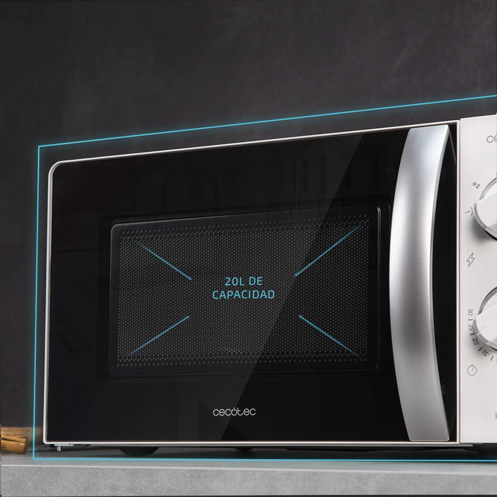 Microondas ProClean 2010, 20 Liter- Kapazität, Ready2Clean-Beschichtung, 700 Watt-Leistung, 6 Funktionsstufen, 30 Minuten-Timer, Auftaumodus, 3 D Wave-Technoligie, Weiße Endverarbeitung, schwarze Tür.