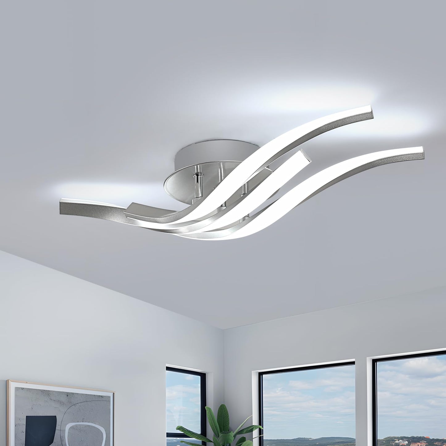 LED Ceiling Light, Kitchen Ceiling Light, Bedroom, 18 W 1620 LM Ceiling Light Living Room, 6500 K Cold White, 3 LEDs, Suitable for Bedroom, Dining Table, Hallway Lamp Ceiling, Balcony, Diameter 54 cm