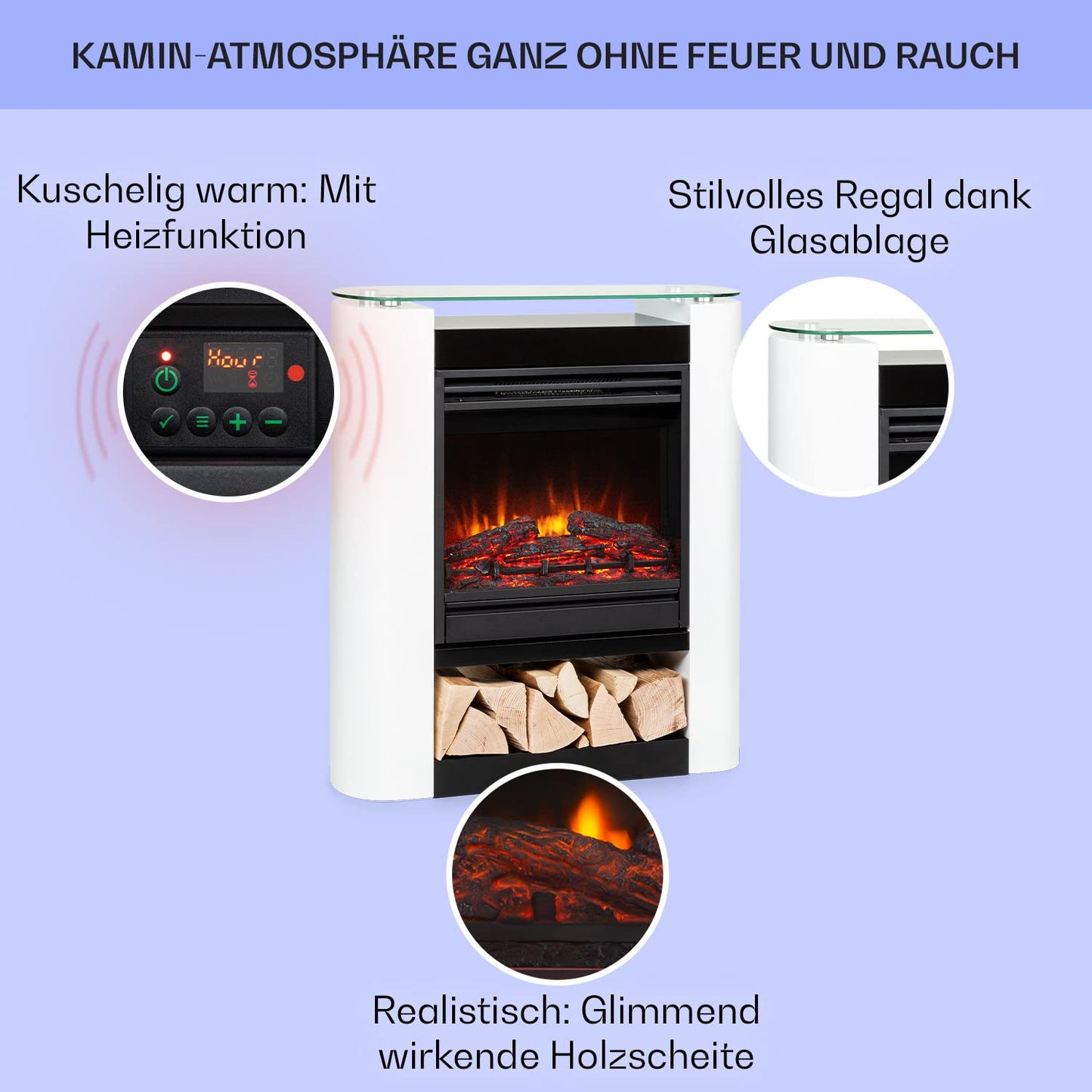Klarstein Elektrokamin, Elektro Heizungen für Wohnzimmer & Innenräume, Elektrischer Kamin mit LED Flammen, Sparsamer Elektroofen, Heizlüfter mit Timer, Einstellbarer Thermostat, Heizung 1800 W