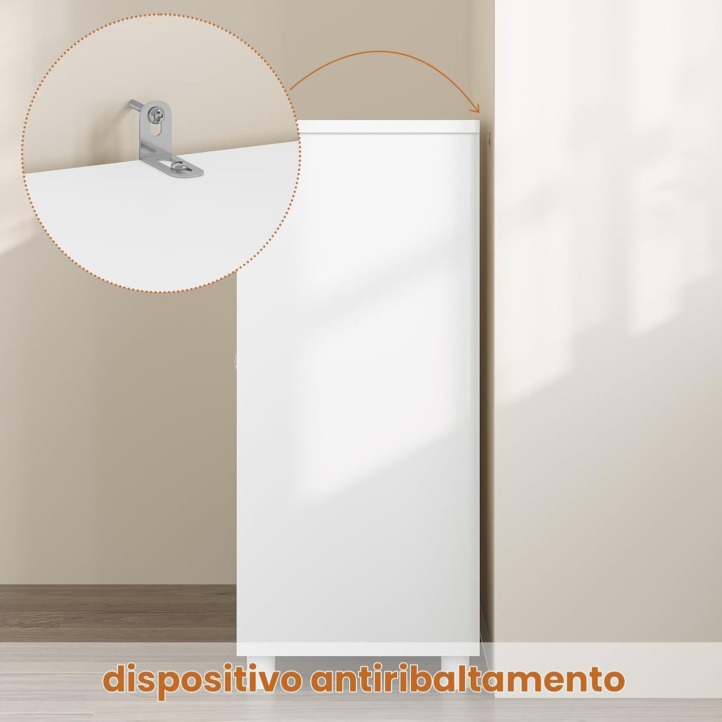 FORABAMB Bathroom Cabinet, Floor Cabinet, Bathroom Cabinet with Double Doors Made of Bamboo, 3 Open Compartments, Freestanding Side Cabinet for Bathroom, Living Room and Kitchen, 77 x 30 x 80 cm