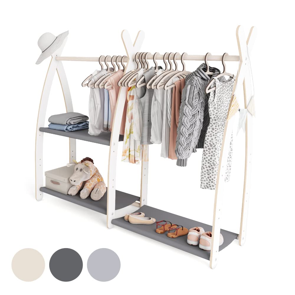 MAMOI® Children's Coat Stand 95 x 106 x 32 cm / 53 x 95 x 32 cm | Children's Wardrobe | Clothes Rail for Children | Wooden Rail | Wardrobe Wood for Children's Room | 100% Eco | Made in EU