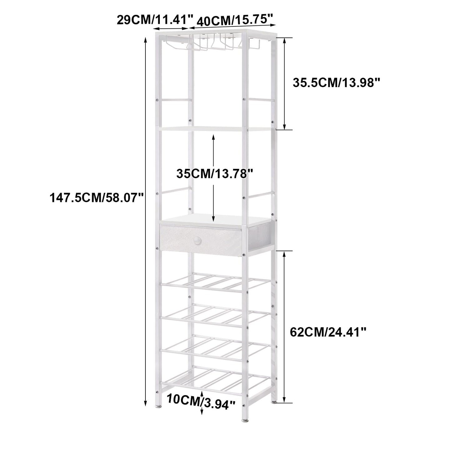 IBUYKE TMJ905H Wine Rack, 4-Layer Freestanding Wine Rack with Glass Holder and Drawer, 16 Bottle Rack, Countertop Wine Rack with Table Top Shelf, for Kitchen, Bar, Dining Room, Vintage Brown