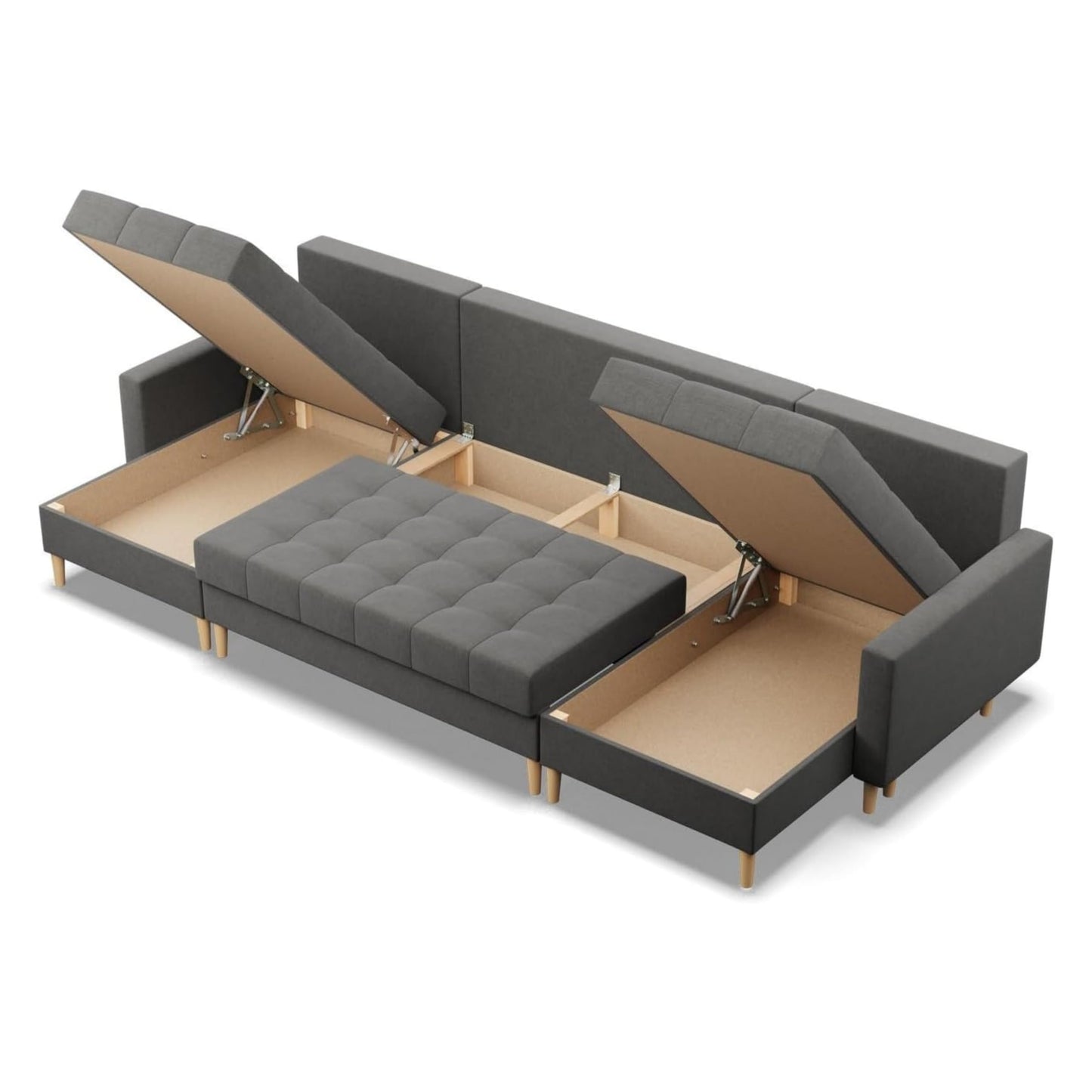 Mebligo - Elma Corner Sofa with Sleep Function and Bed Box (light grey)