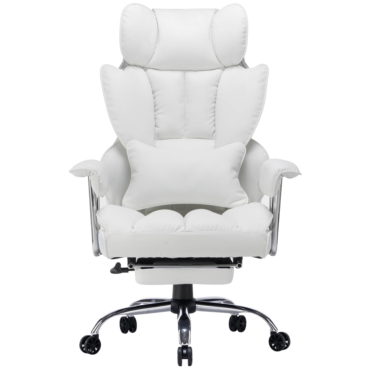 Efomao Ergonomic Office Chair, Polyurethane (PU) Leather Executive Chair, Office Chair 150 kg with Footrest and Lumbar Support, Adjustable Chair with High Backrest, Beige