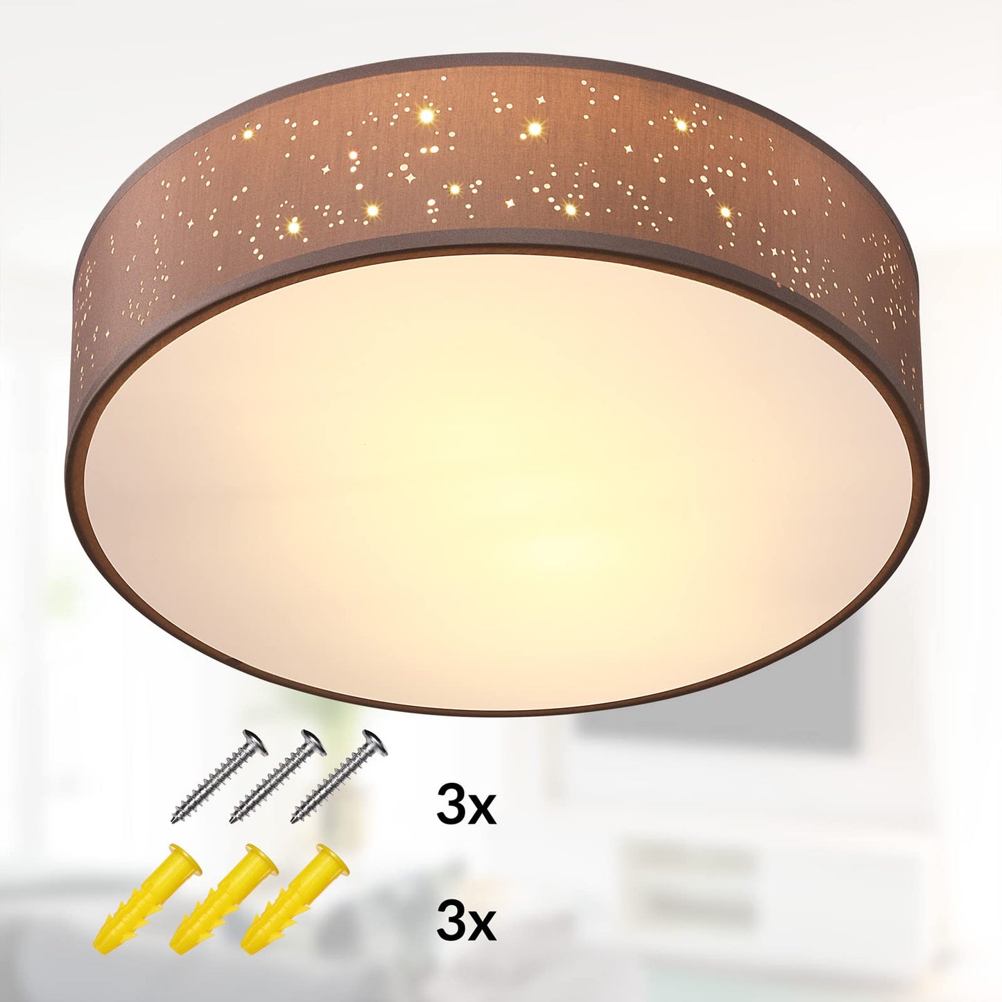 MONZANA® Ceiling Light Starry Sky Living Room Bedroom E27 Grey Round 38 cm Fabric Shade 2 Bulbs 40 W Kitchen Lamp Ceiling Light Fabric Ceiling Lamp