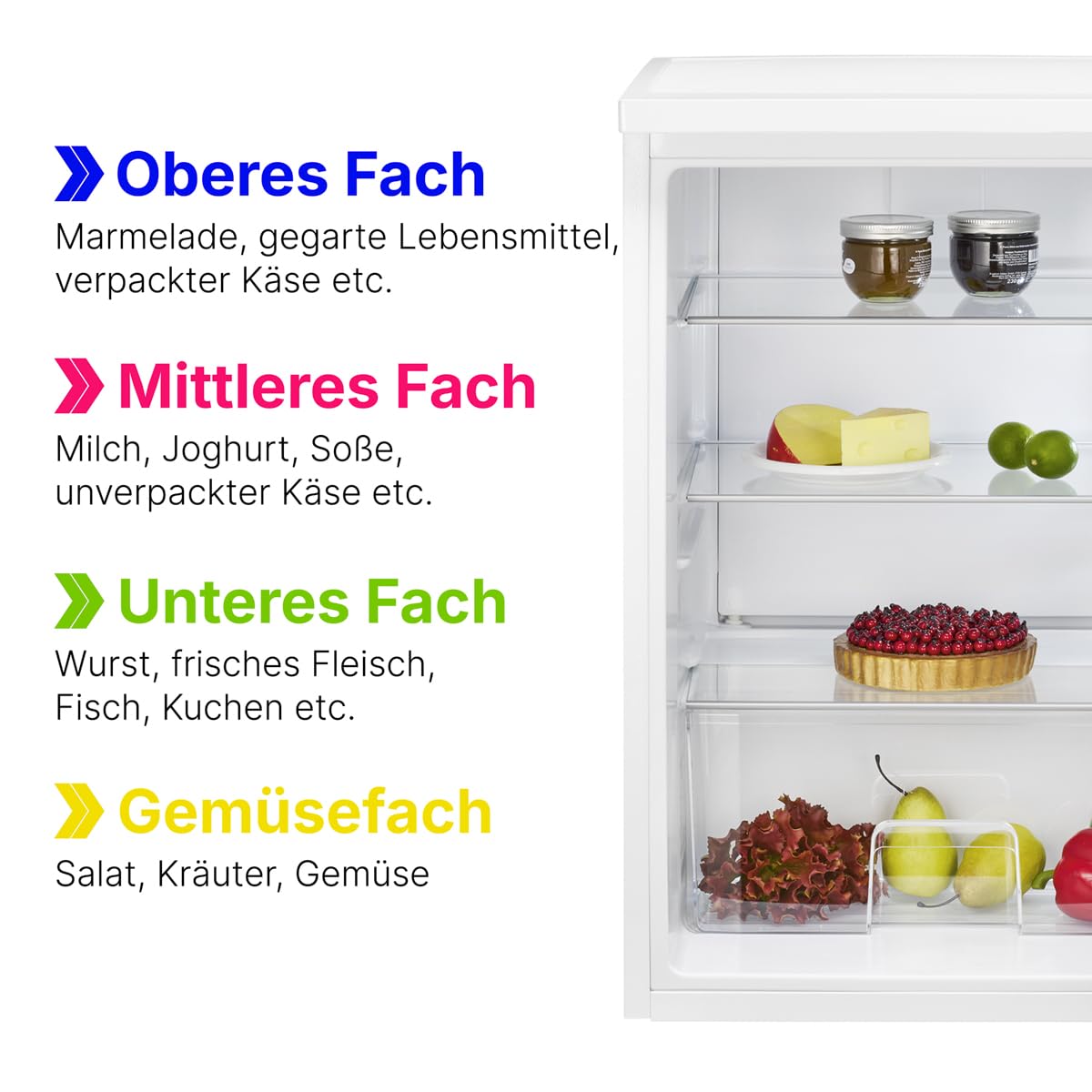 Bomann® Fridge without Freezer | Energy Class D | 85 cm | Quiet 39 dB | 3 Shelves | Door Hinge Changeable | 133 L | Small Fridge with Vegetable Compartment | Standard Fridge | VS 2195.1 White
