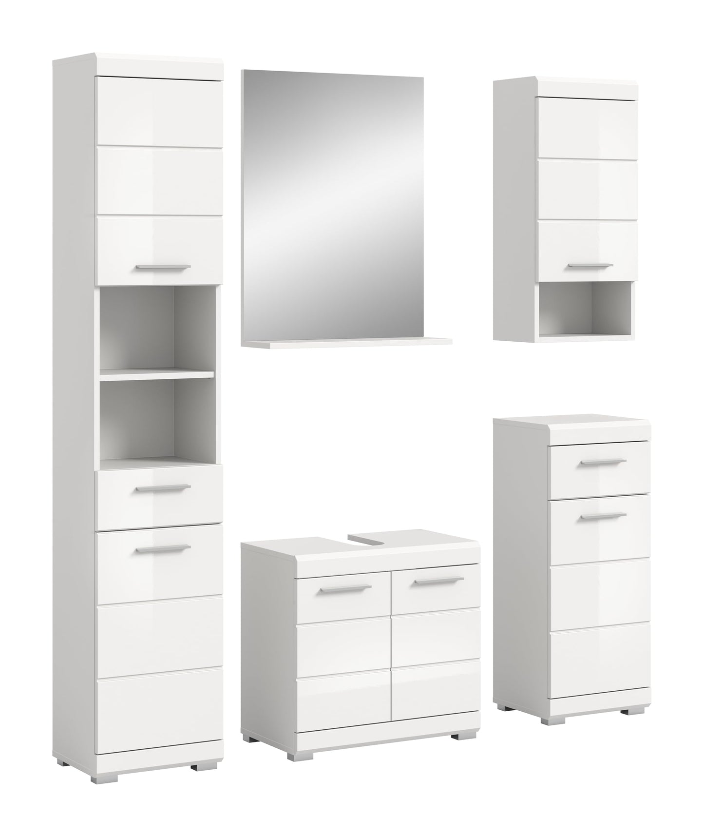 Badezimmer Scout X06B2723 Wall-Mounted Cupboard Wide Cabinet in Front White High Gloss Body Smoke Silver Nb. Approx. 74 x 79 x 24 cm