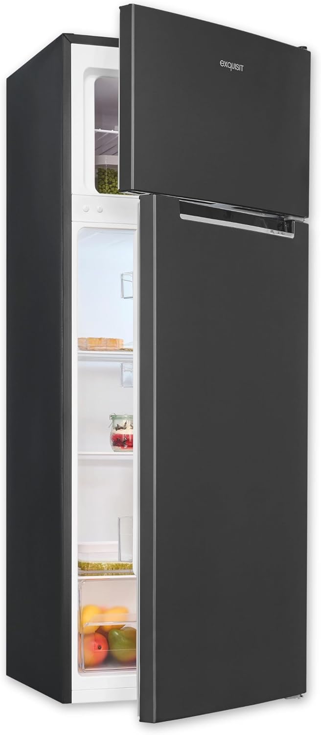Exquisit KGC5270-45-040D Fridge-Freezer, 206 Litres, 4-Star Freezer, 4 Glass Shelves, Interchangeable Door Hinge, LED Lighting, Inoxlook