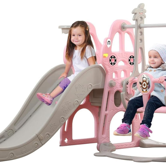 YULEYU Kinderrutsche Outdoor Indoor, Kleinkindrutsche mit Schaukel und Basketball-Reifen, Baby rutsche kinderzimmer, babyrutsche gartenrutsche für Kleinkind, Rosa