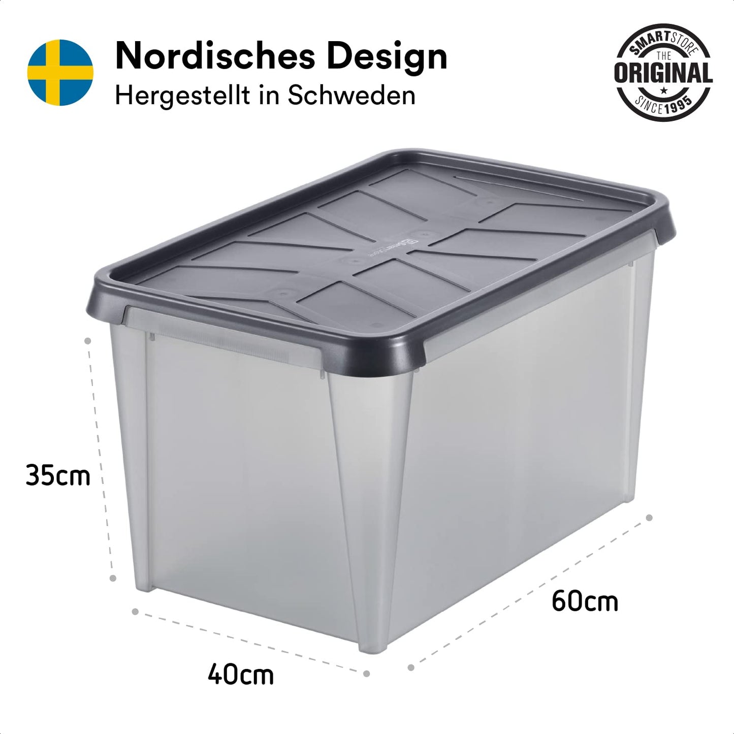 SmartStore Storage Box with Lid 55 L Waterproof Plastic - Set of 4 - Frosted - Nesting & Stackable on Top of Each Other - Food Safe & BPA Free - IP44 - L60 x W40 x H35 cm