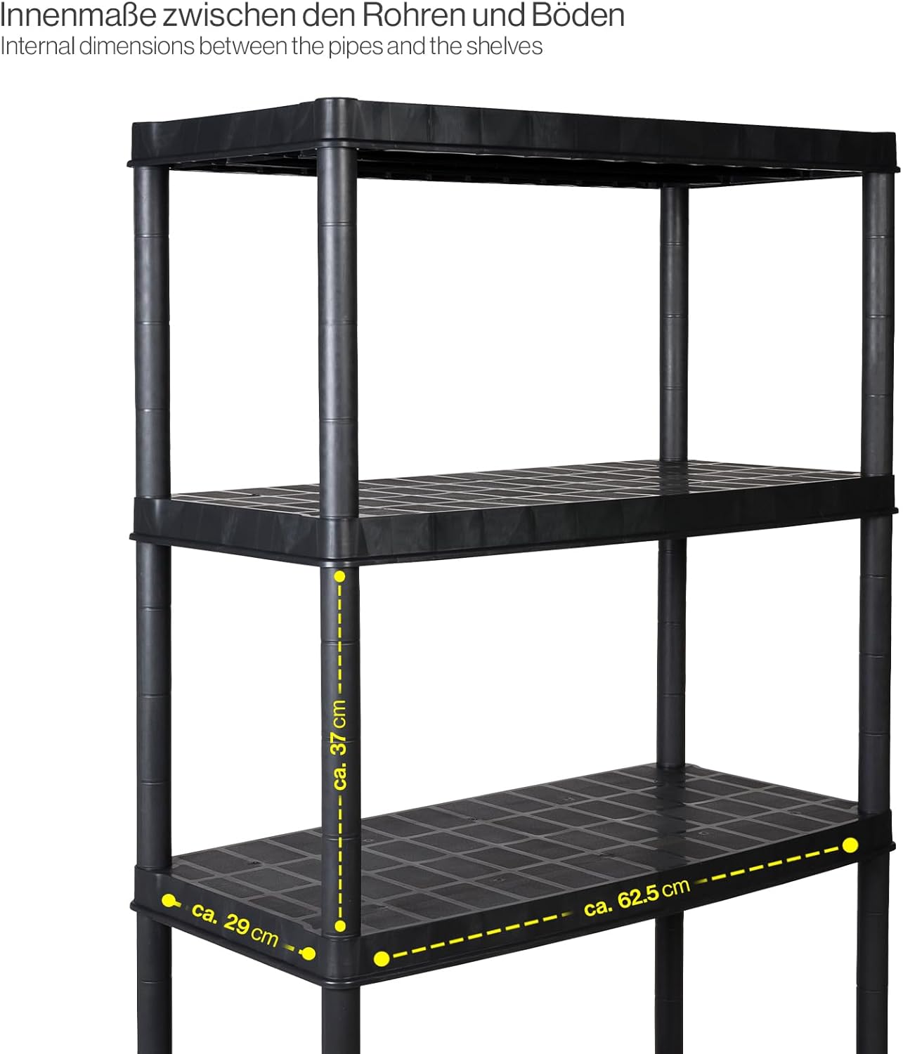 Kreher 3 x Plastic Shelving Basement Shelving Unit Storage Shelving Unit in Black with 5 Shelves Maximum Load 150 kg per Shelf 71 x 38 x 171 H cm TÜV Rheinland